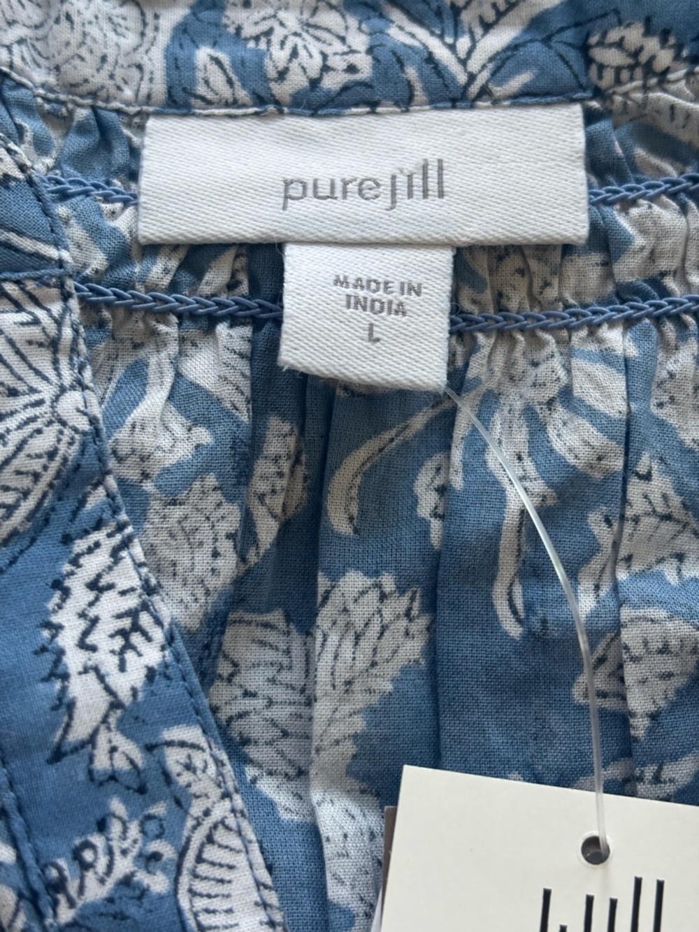 Pure Jill Hand Block Printed Foral 3/4 Sleeve Cotton Top Size Large NWT - Picture 2 of 14